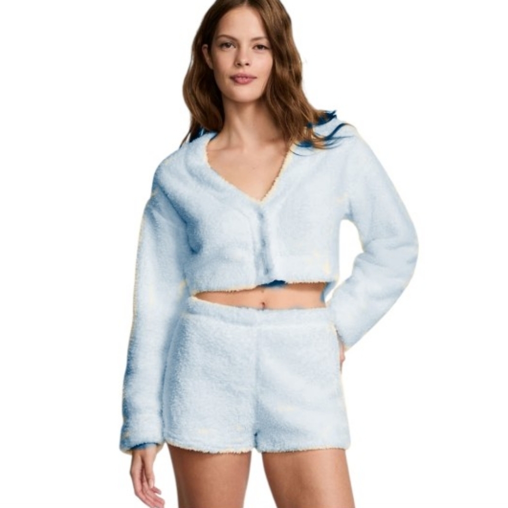 Victoria's Secret Pink Co-ZZZY Fleece PJ Set, Cropped Cardigan & Shorts